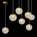 Modern Spherical Chandeliers with Textured Glass and Gold Bases