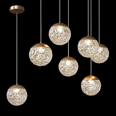 Modern Spherical Chandeliers with Textured Glass and Gold Bases 3d model
