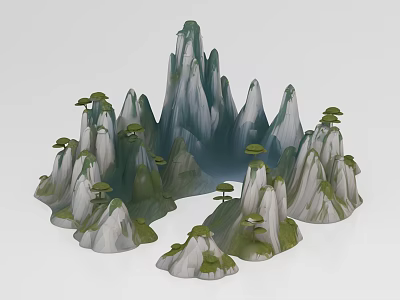 Rockery Stones With Multiple Peaks And Green Plants For Landscape Decoration 3d model