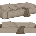 Light Brown Two Seater Sofa With Throw Pillows And Cozy Blanket