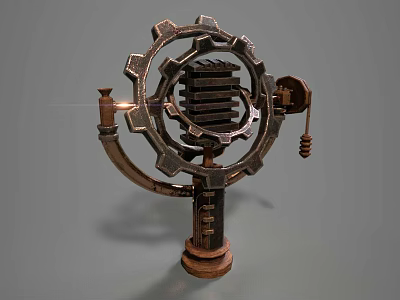 Vintage Mechanical Gear Headphone Speaker With Metal Structure And Glowing Light 3d model