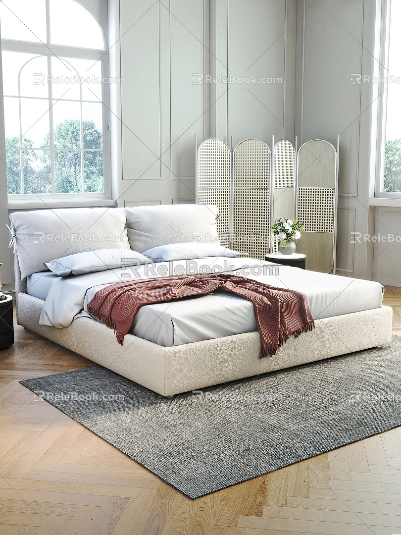 Italian Minimalist Cream Style Bedroom Bow Bed Double Bed Floor-Standing Bed 3d model