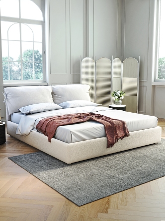 Italian Minimalist Cream Style Bedroom Bow Bed Double Bed Floor-Standing Bed 3d model