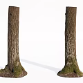 Organic Stone Wood Tree Trunks With Textured Bark And Mossy Base 3d model