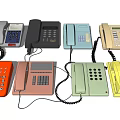 Vintage Telephones In Various Colors And Different Styles With Keypads And Cords