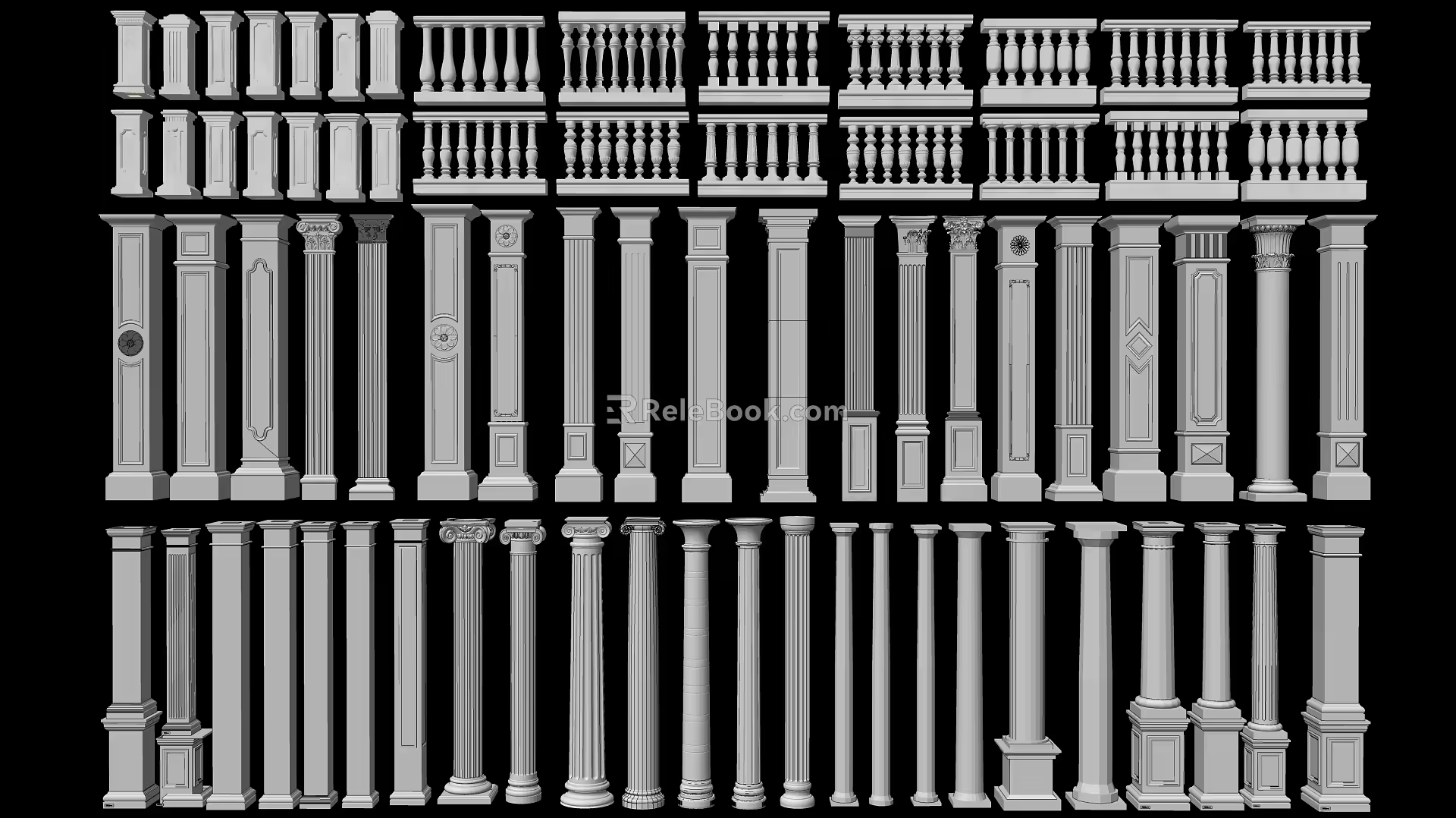 European Roman Column Square Column Stone Guardrail Round Column Decorative Column Gypsum Column Stone Railing 3d model