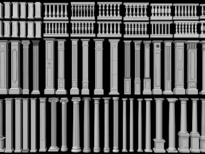 Classical Roman Columns With Various Designs And Decorative Architectural Details 3d model