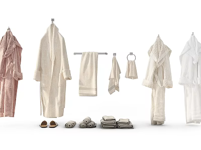 Soft Cozy Bathrobes in Various Colors with Matching Towels Slippers for Bathroom Use 3d model