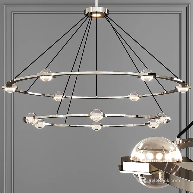 Modern Double Ring Chandelier With Transparent Glass Globe Bulbs And Metal Frame 3d model 