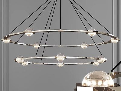 Modern Double Ring Chandelier With Transparent Glass Globe Bulbs And Metal Frame 3d model