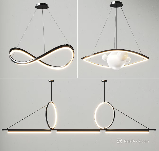 Modern Minimalist Pendant Lights Showcasing Infinity Loop Circular Ring And Spherical Design 3d model