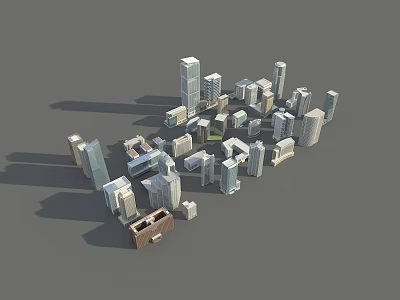 3D Modeled Urban Architectural Complex With Modern Skyscrapers Different Heights And Geometric Shapes 3d model