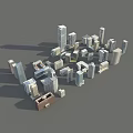 3D Modeled Urban Architectural Complex With Modern Skyscrapers Different Heights And Geometric Shapes