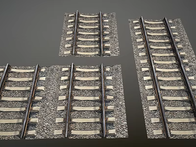 Model Railroad Tracks With Different Straight Curved Sections Wooden Ties And Gravel Ballast 3d model