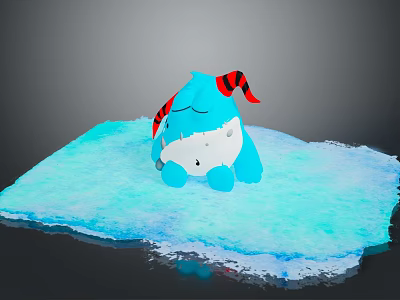 Sleepy Blue Game Movie Character With Red And Black Striped Hat Sitting On Ice Surface 3d model
