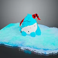 Sleepy Blue Game Movie Character With Red And Black Striped Hat Sitting On Ice Surface