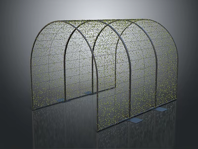 Outdoor Pergola Featuring Arched Grid Structure And Decorative Small Lights Design 3d model
