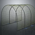 Outdoor Pergola Featuring Arched Grid Structure And Decorative Small Lights Design 3d model