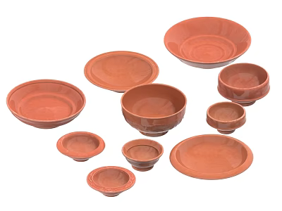 Modern Terracotta Ceramic Dinnerware Set With Various Sizes Bowls And Plates 3d model