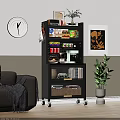 Modern Buffet Cabinet with Glass Doors Multi Tiered Storage on Wheels for Kitchen Supplies