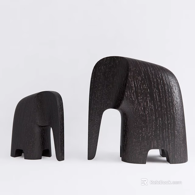 Wooden Elephant Figurines Decorative Ornament Set With Large And Small Minimalist Design 3d model 