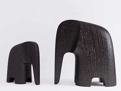 Wooden Elephant Figurines Decorative Ornament Set With Large And Small Minimalist Design 3d model