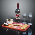 Charcuterie Platter with Sliced Meats Cheese Crackers Dip and Red Wine Glasses