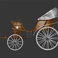 Vintage Horse Carriage With Wooden Structure Brown Seats White Canopy And Large Wheels