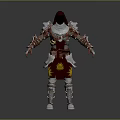 Game And Movie Fantasy Warrior Character In Hooded Red And Silver Armor With Sun Pattern