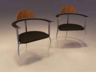 Modern Dining Chairs with Wooden Backrest Black Seat Cushions and Metal Armrests 3d model