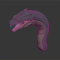 3D Model Mythical Creature with Green Scales Red Eyes Open Mouth Sharp Fangs Curved Body
