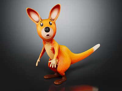 Cartoon Kangaroo Toy Character With Orange Body Big Ears And White Tail Tip Standing Pose 3d model