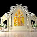 Festive Christmas Decoration Setup With White Arch Tree Star And Ornaments 3d model