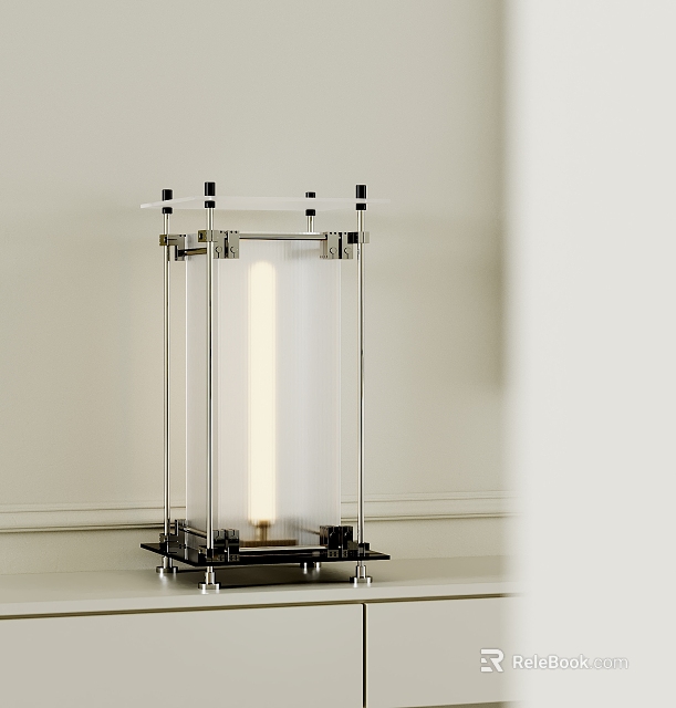 Modern Transparent Table Lamp with Metal Stand and Minimalist Design on Tabletop 3d model 