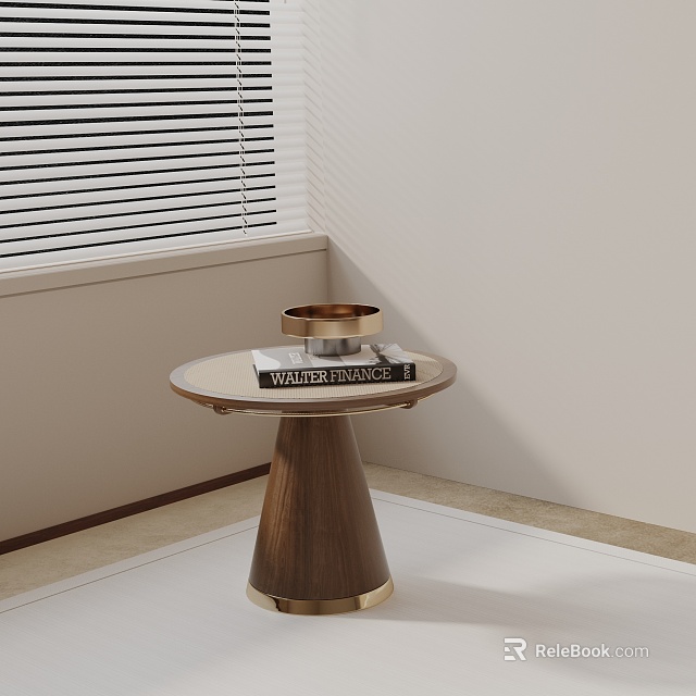 Modern Minimalist Side Table With Round Top Conical Wooden Base And Gold Accent 3d model 