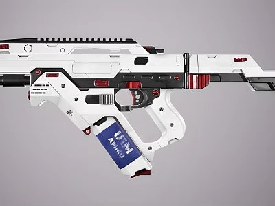 Futuristic White Red Black Rifle With Detailed Design Grip Barrel And UN AM 147 Label 3d model