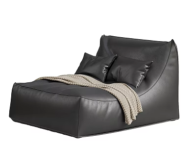 Stylish Black Leather Single Sofa With Black Cushions And Beige Knitted Blanket 3d model