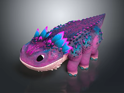 Cute Purple Pink Dragon With Blue Spikes And Colorful Spots Design 3d model