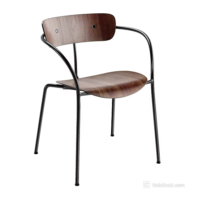 Wooden Leisure Chair With Metal Frame And Comfortable Backrest Seat Design 3d model 
