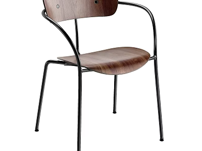 Wooden Leisure Chair With Metal Frame And Comfortable Backrest Seat Design 3d model
