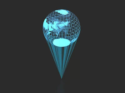 Blue Globe With Grid Pattern And Location Marker On Dark Background 3d model