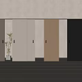 Modern Sliding Doors in Wood White and Gray with Ambient Lighting and Potted Plants