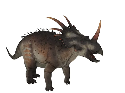 Ancient Reptile With Multiple Horns Back Spikes And Spotted Striped Skin 3d model