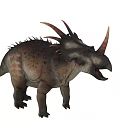 Ancient Reptile With Multiple Horns Back Spikes And Spotted Striped Skin