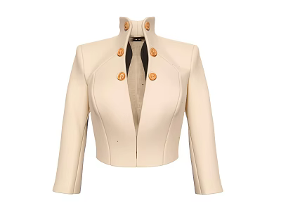 Beige Cropped Jacket With Stand Up Collar And Brown Buttons 3d model