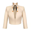 Beige Cropped Jacket With Stand Up Collar And Brown Buttons