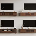 Wooden TV Stand Designs With TV And Decorative Items In Various Styles