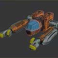 Orange And Silver Sci Fi Spaceship Model With Blue Cockpit And Yellow Thrusters 3d model
