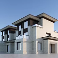 Modern Semi Detached Villa Exterior Design Featuring Large Windows And Balconies