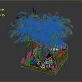 Modern Tropical Miniature Landscape With Palm Trees Thatched Hut And Pool